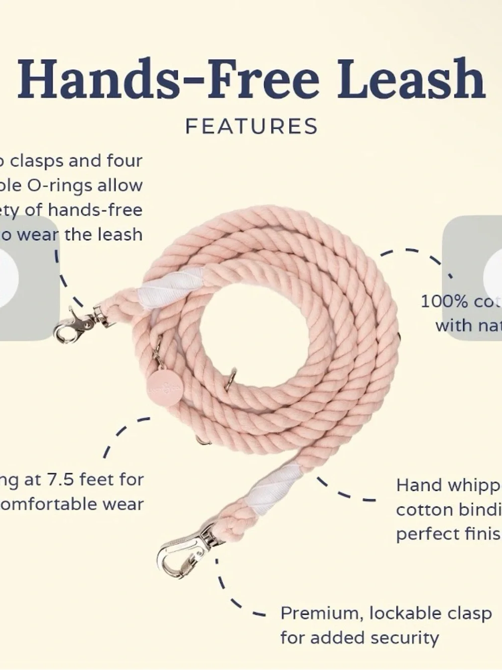 Luxe Cotton Rope Dog Leash by Lucy & Co. - Blush Pink